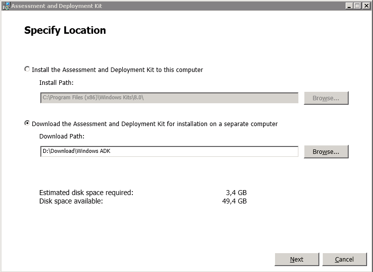 Windows Offline installation of Windows Assessment and Deployment Kit