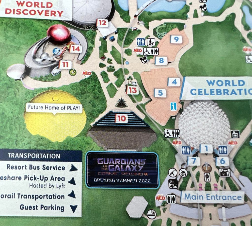 PHOTOS New EPCOT Maps Highlight "Guardians" Thrill Ride