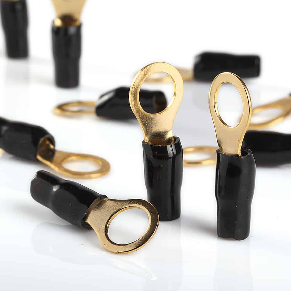 Wire Ring Terminal Gold 8 AWG Gauge 3/8" Connectors Red