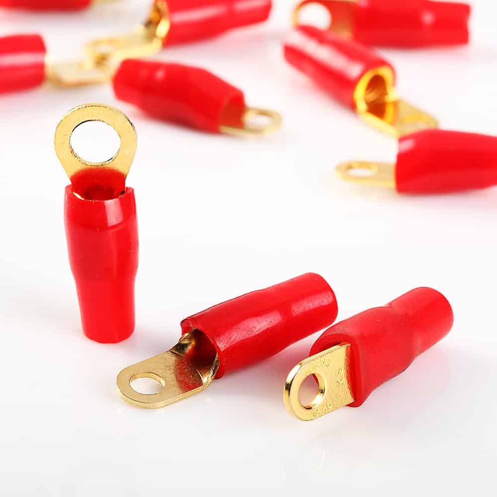 Wire Ring Terminal Gold 8 AWG Gauge 8 Connectors Red