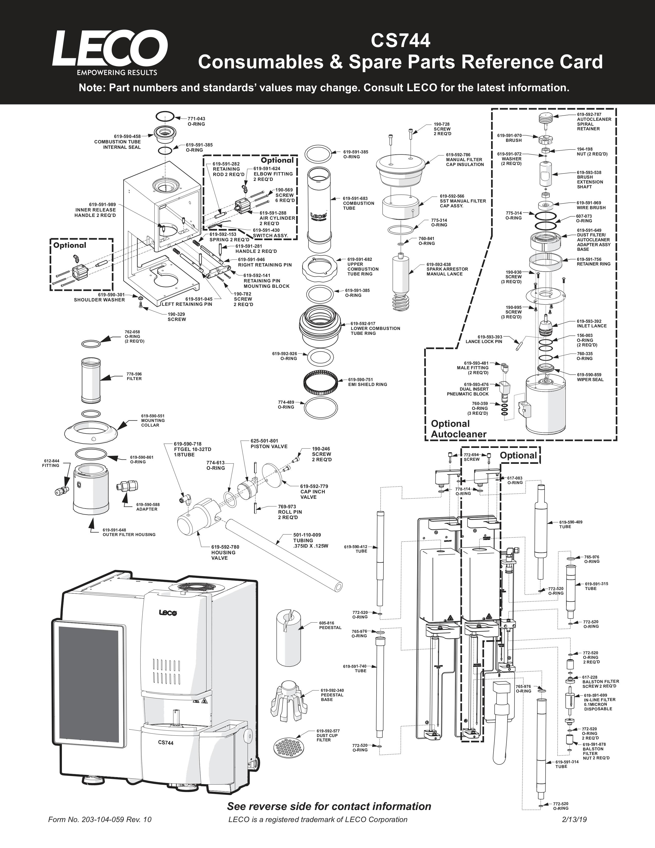 Запчасти и реактивы для анализаторов серы и углерода LECO CS744