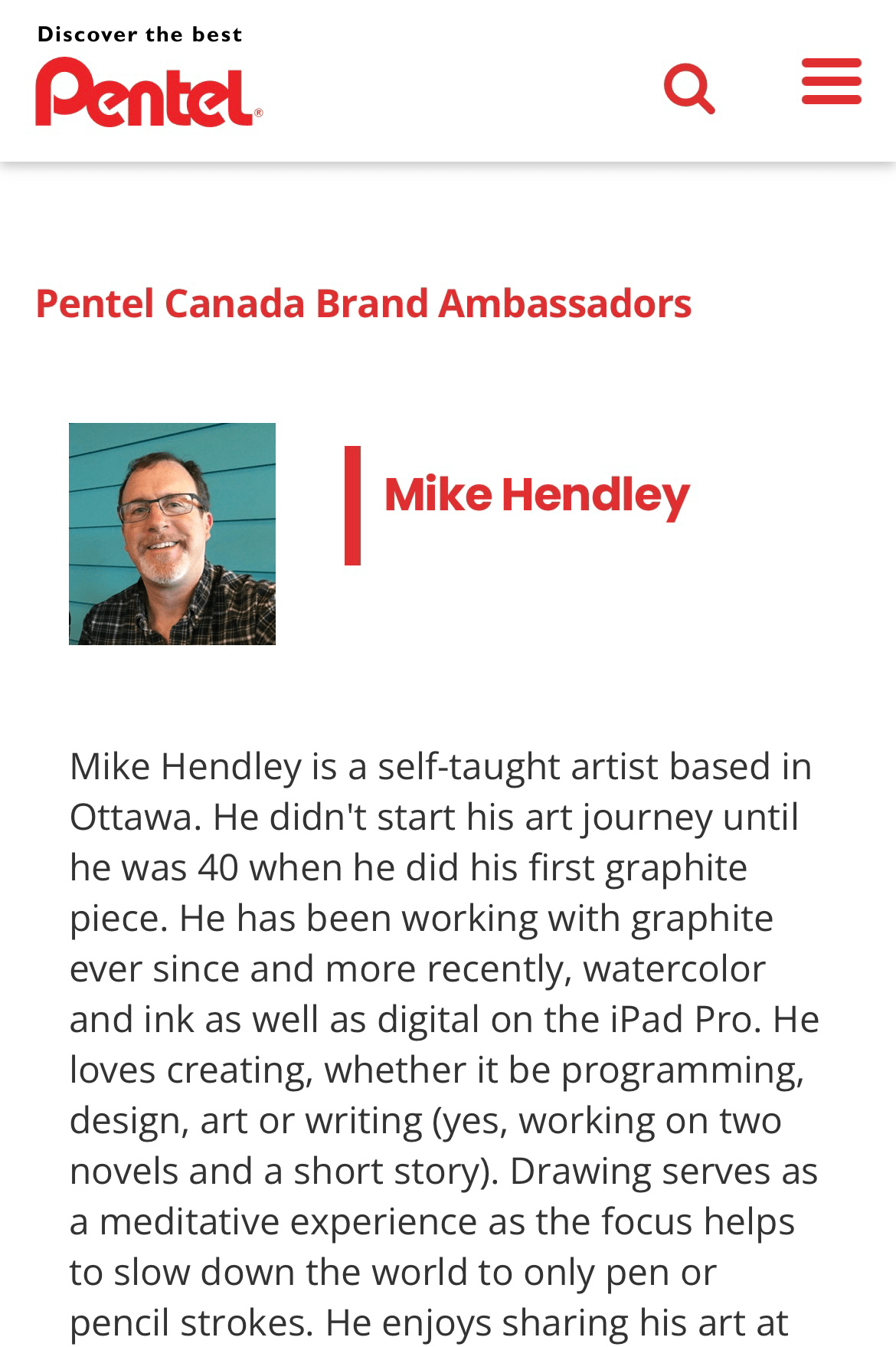 official brand ambassador Pentel canada Mike Hendley Fine Art