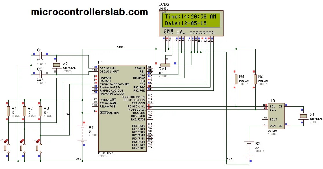 digital clock ds1307 circuit & project using pic microcontroller