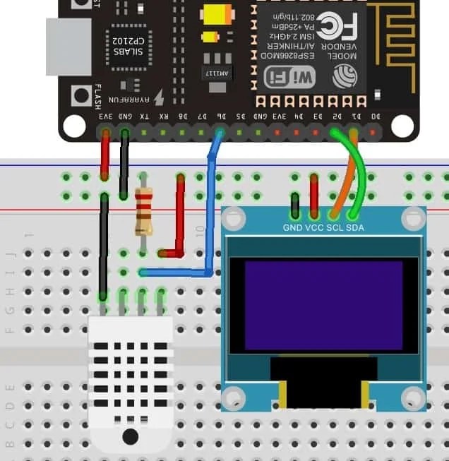 Interface DHT11 DHT22 with ESP8266 Display Readings on OLED