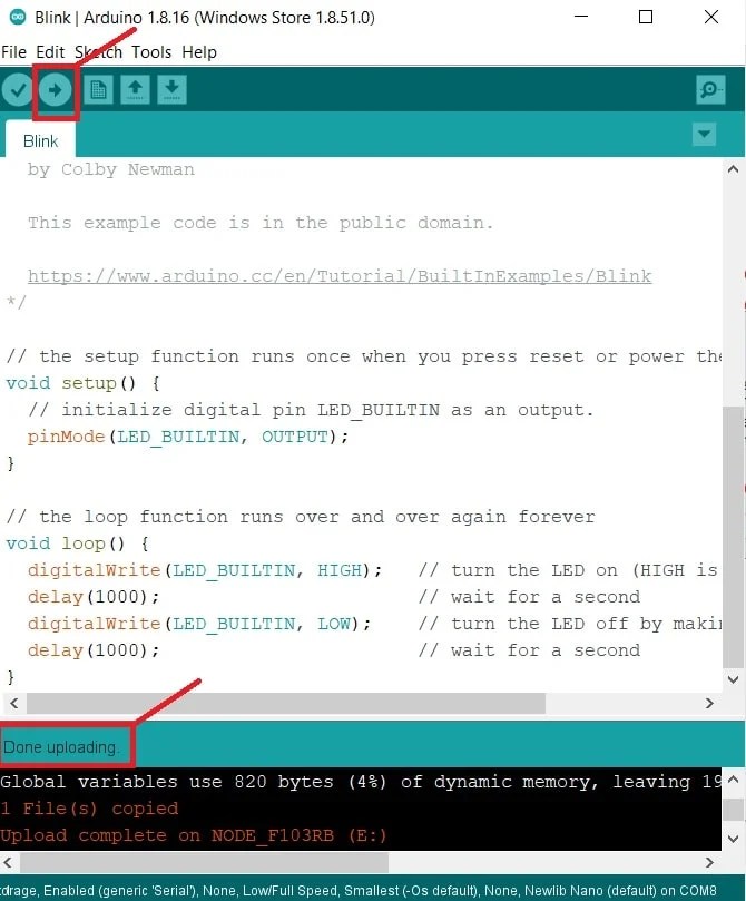 LED Blinking STM32 Nucleo with Arduino IDE GPIO Pins