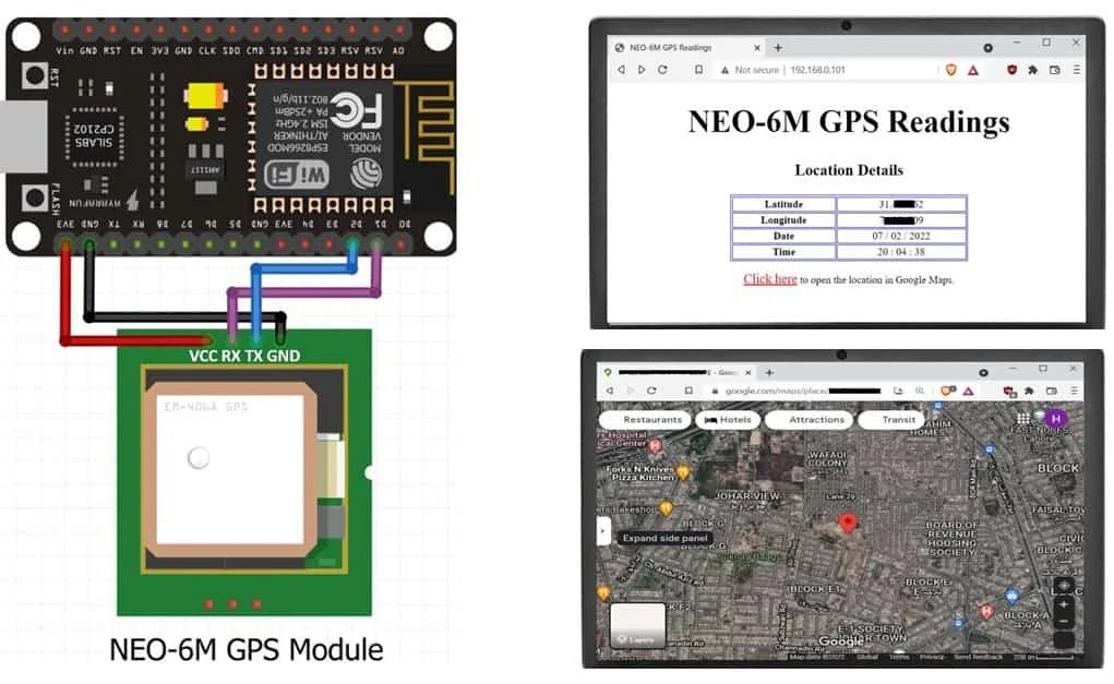 NEO6M GPS Module with ESP8266 NodeMCU Track Location on Google Maps