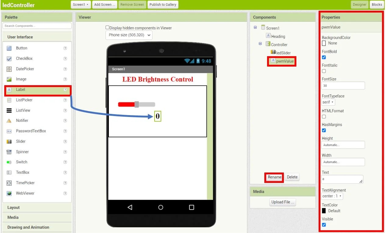 Arduino LED Slider Brightness Control Android App with MIT App Inventor