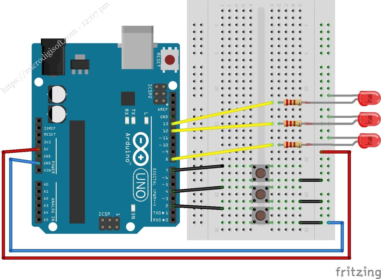 Controlling LEDs with Multiple Push Button Using Arduino