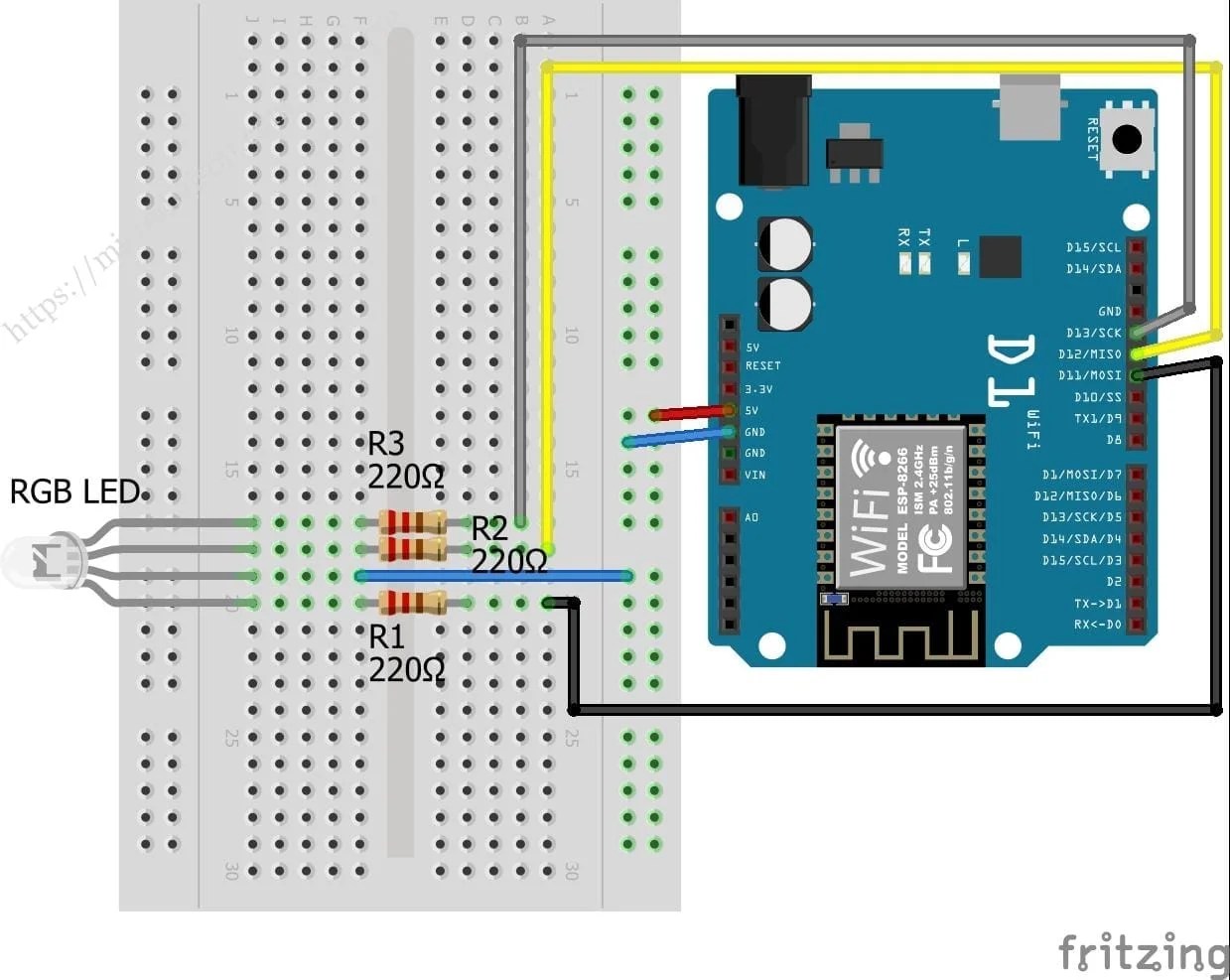 Wemos D1 WiFiESP8266 As a Webserver to control RGB LED