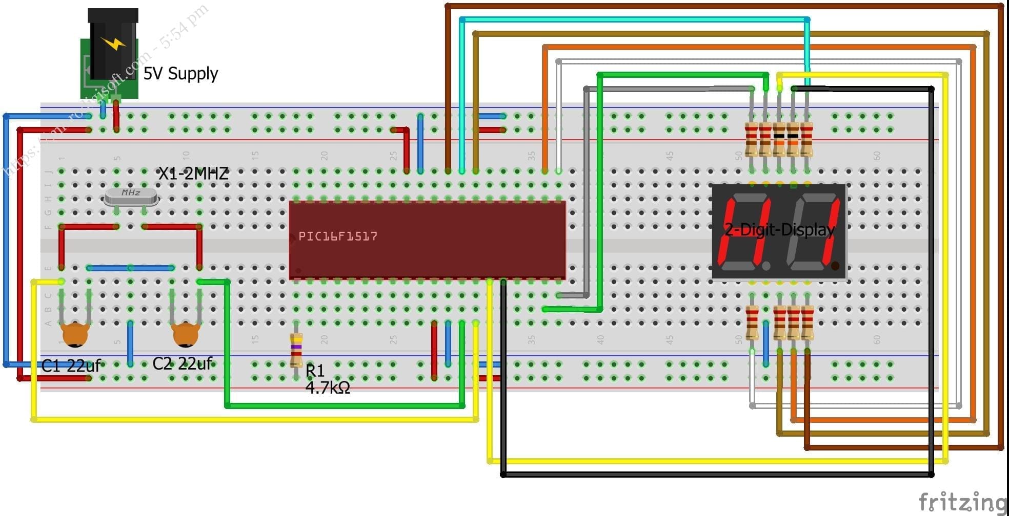 2-Digit Seven Segment Display Interfacing with PIC Microcontroller