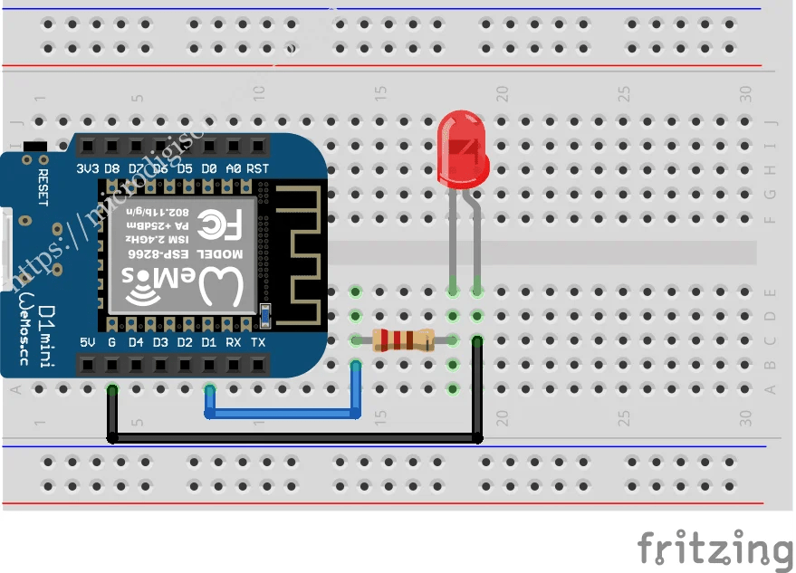 Wemos D1 MiniESP8266 As a WebControlled LED