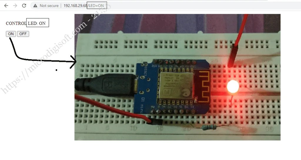 Wemos D1 MiniESP8266 As a WebControlled LED