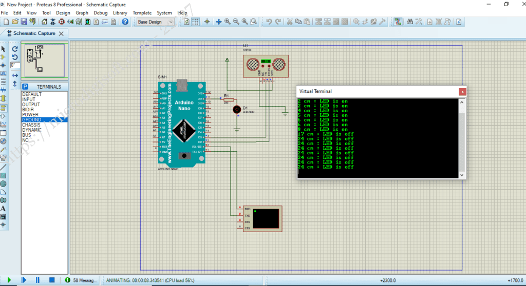 How to Simulate HCSR04 Ultrasonic Sensor in Proteus with Arduino Nano