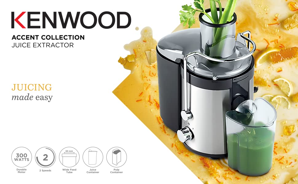 KENWOOD 300W Juicer, Stainless Steel Juice Extractor with 65mm Wide