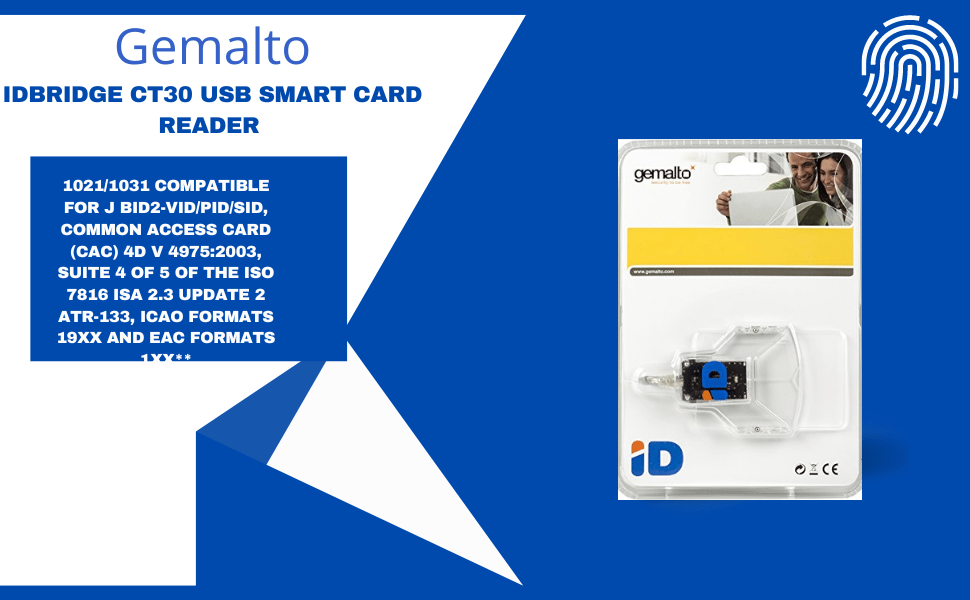 Gemalto CT30 USB Smart Card Reader, USB CCID Connector, 2Kbps/826Kbps