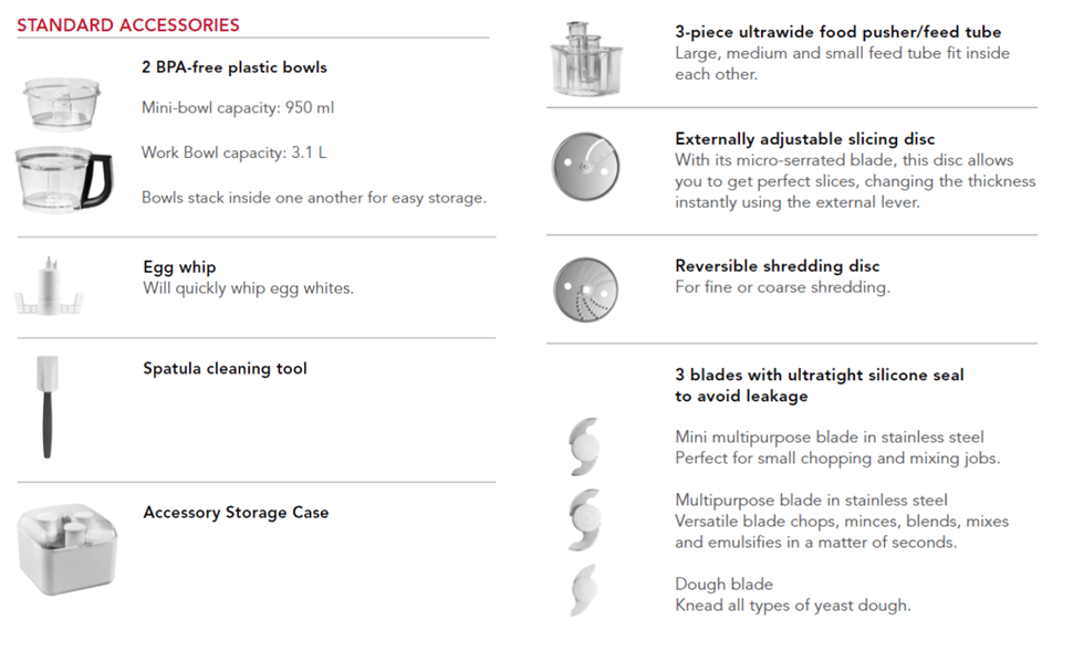 KitchenAid 3.1 Litre Food Processor, Safety Lock & Wide Mouth Feed