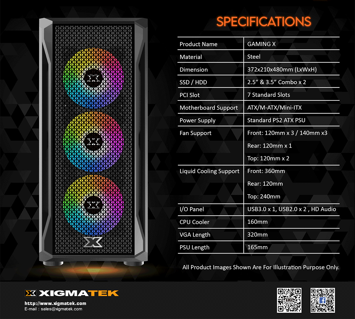 Xigmatek Gaming X Mid Tower ATX Gaming Case, 320mm GPU Length, Metal FP