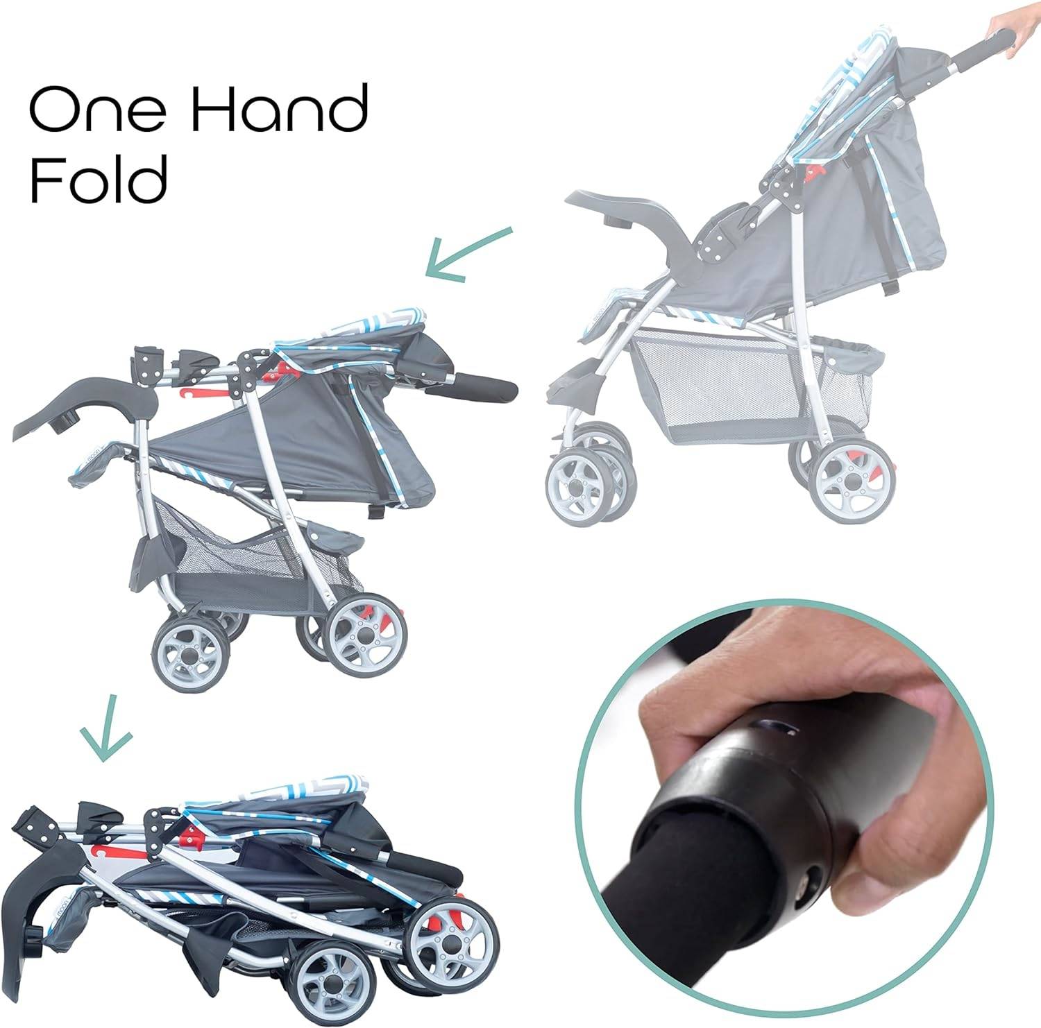 Moon Trek Baby Stroller One Hand Fold Baby Travel Gear Lock, Dual Tray