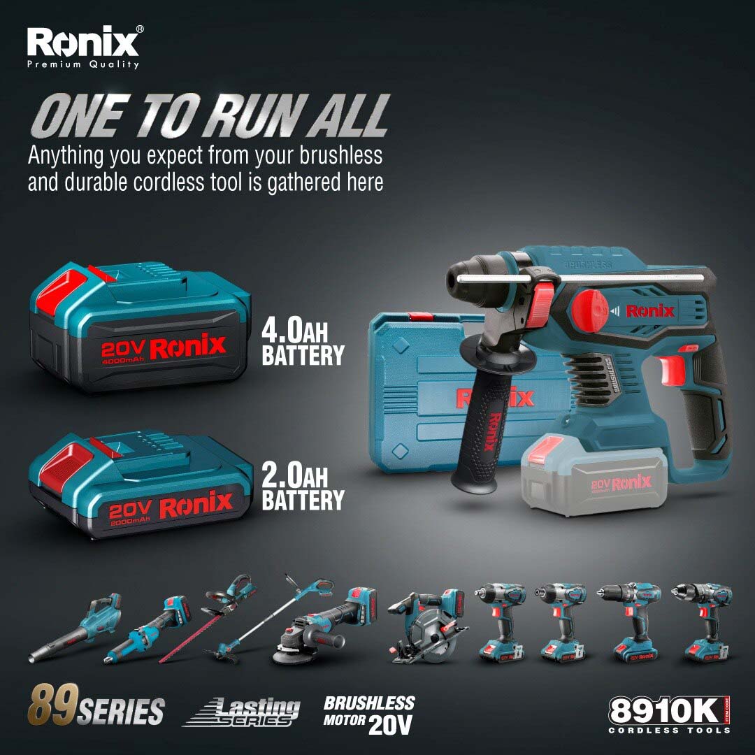 20V Brushless Rotary Hammer Kit 22mm,Vitesse à vide 01400 tr/min Énergie d'impact 2,2 J Max