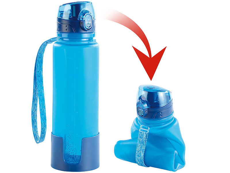 Semptec Silikon Flasche Faltbare SilikonTrinkflasche, 650 ml, lebensmittelecht, BPAfrei