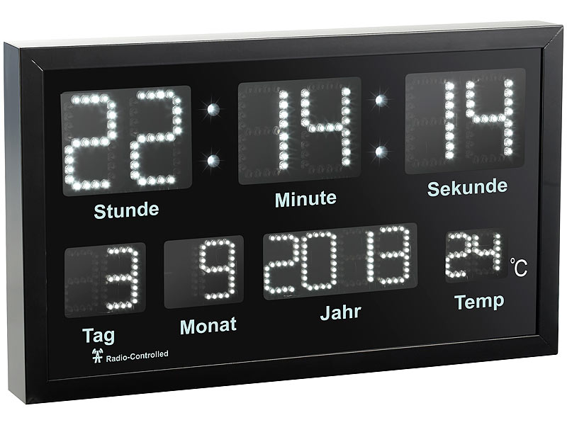 Lunartec Wand Funkuhr Digital LEDFunkTisch und Wanduhr mit Datum