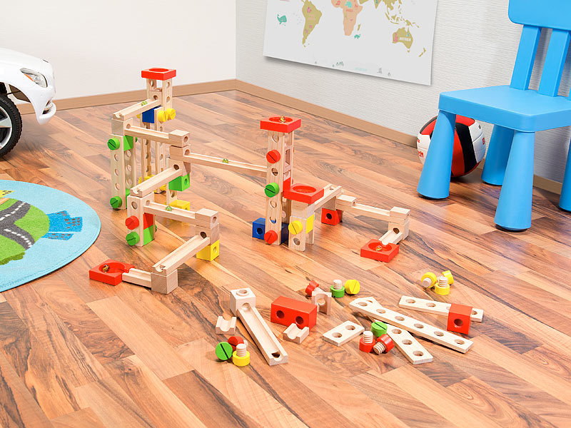 Playtastic Holzkugelbahn Großer KugelbahnBausatz aus Holz, 100teilig