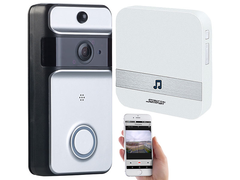 Somikon Zusatzklingel WLANVideoTürklingel mit App, PIRSensor, Akku