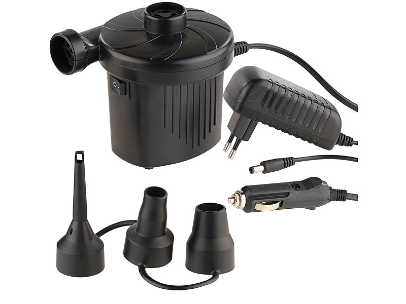 PEARL Elektrische Luftpumpe mit 3 Aufsätzen, für 12 & 230