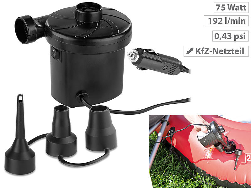PEARL Pumpe Elektrische Luftpumpe mit 3 Aufsätzen, für 12