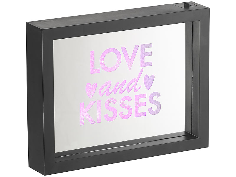 infactory DekoSpiegel modern DekoSpiegel mit Glitzerschrift "Love and Kisses" und LED
