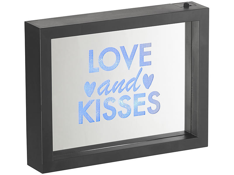 infactory DekoSpiegel modern DekoSpiegel mit Glitzerschrift "Love and Kisses" und LED