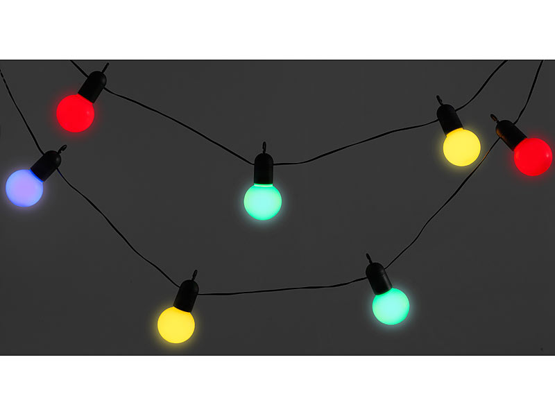 Lunartec Disco Lichterkette 4farbige LEDLichterkette mit 20 Lämpchen, 1,2 Watt, 475 cm, IP44
