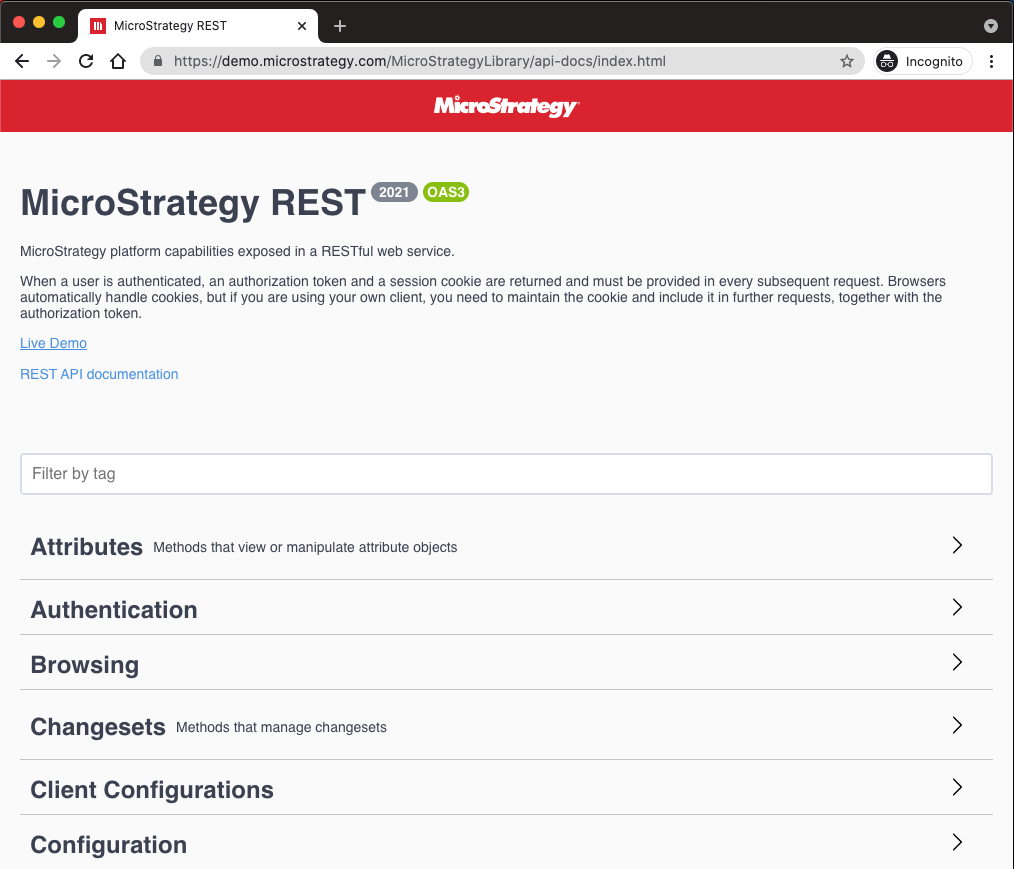 MicroStrategy REST API Explorer REST API Docs