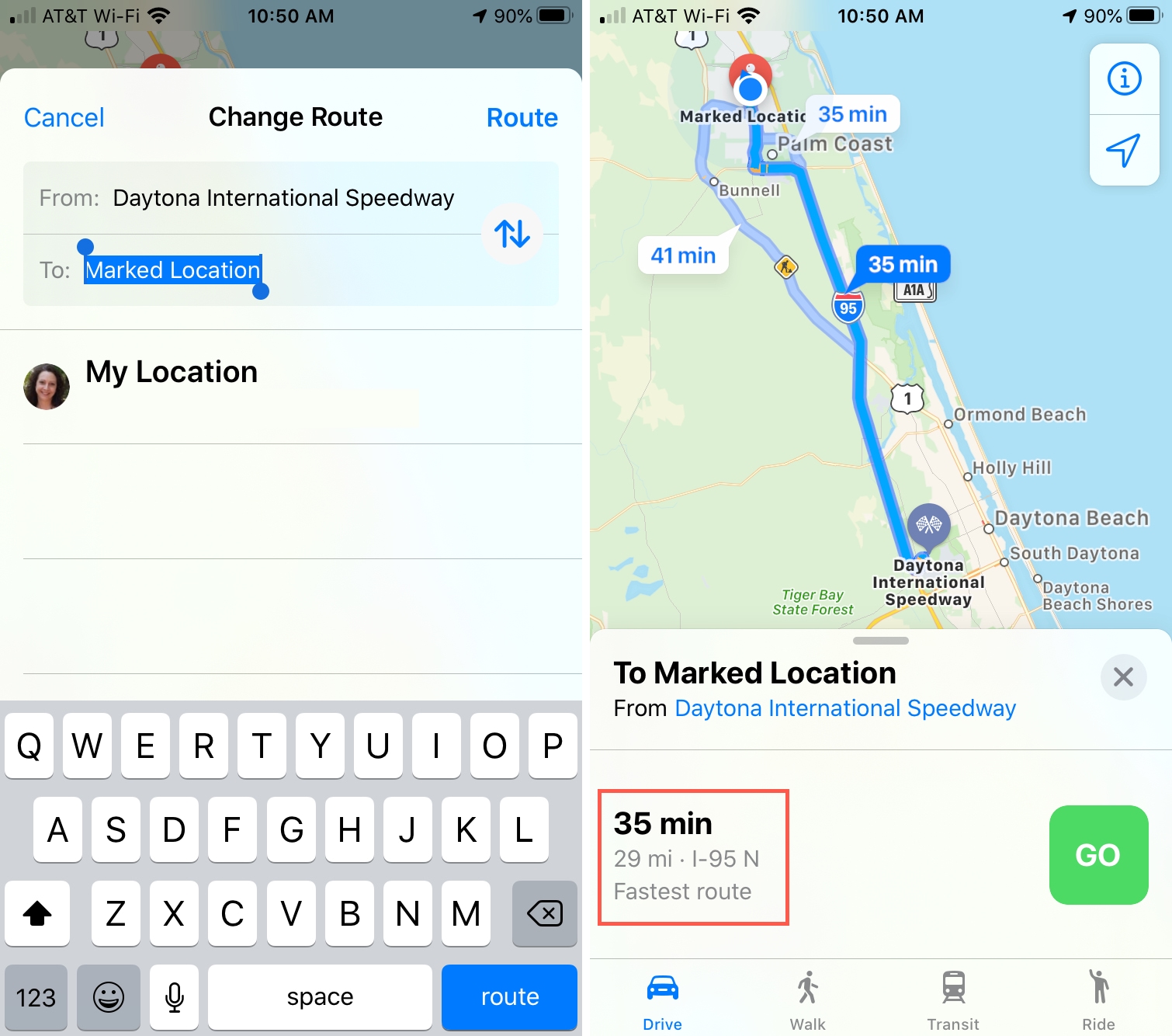 How to measure the distance between locations in Apple Maps Mid
