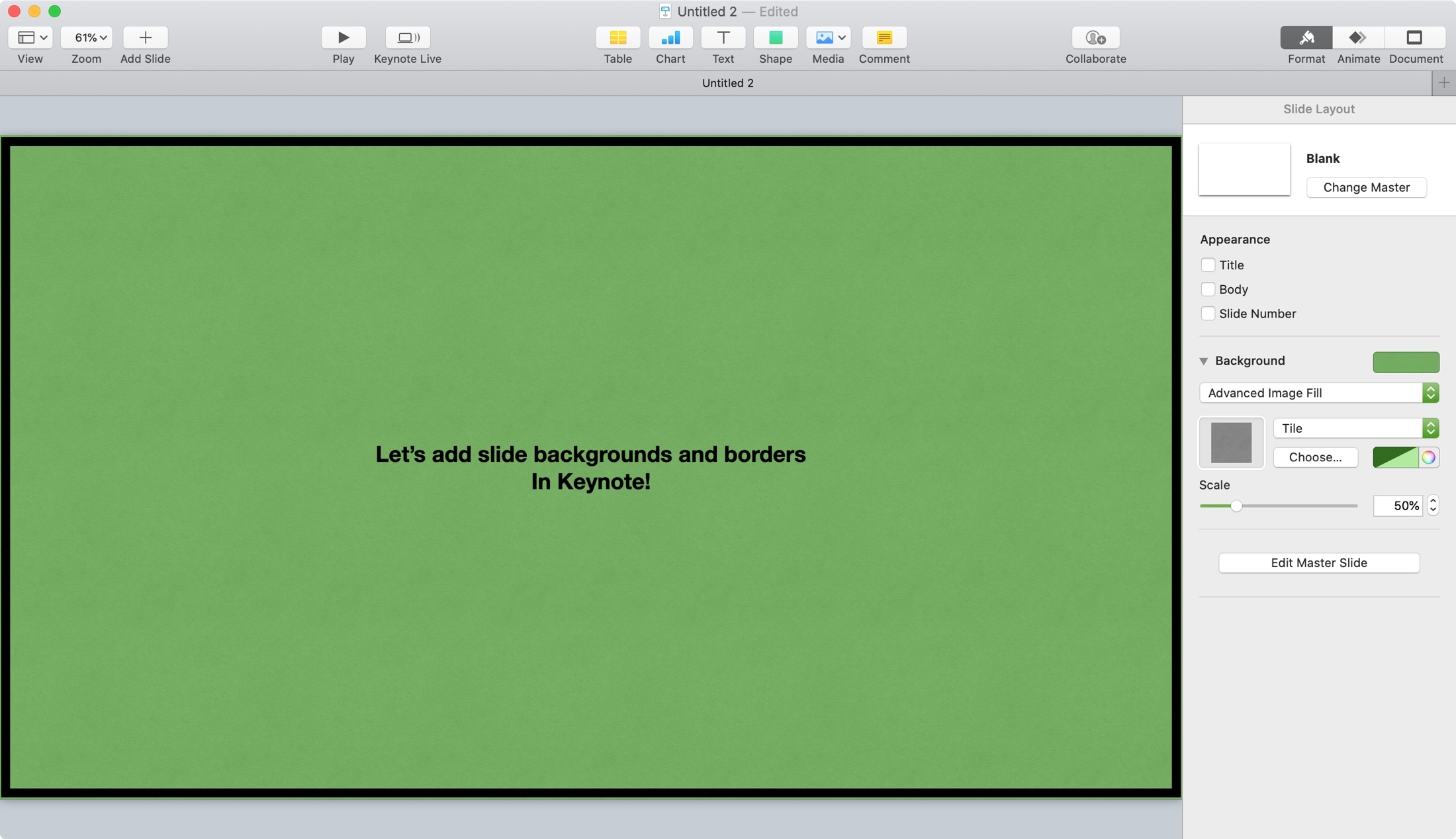 How to add backgrounds and borders to slides in Keynote Mid Atlantic