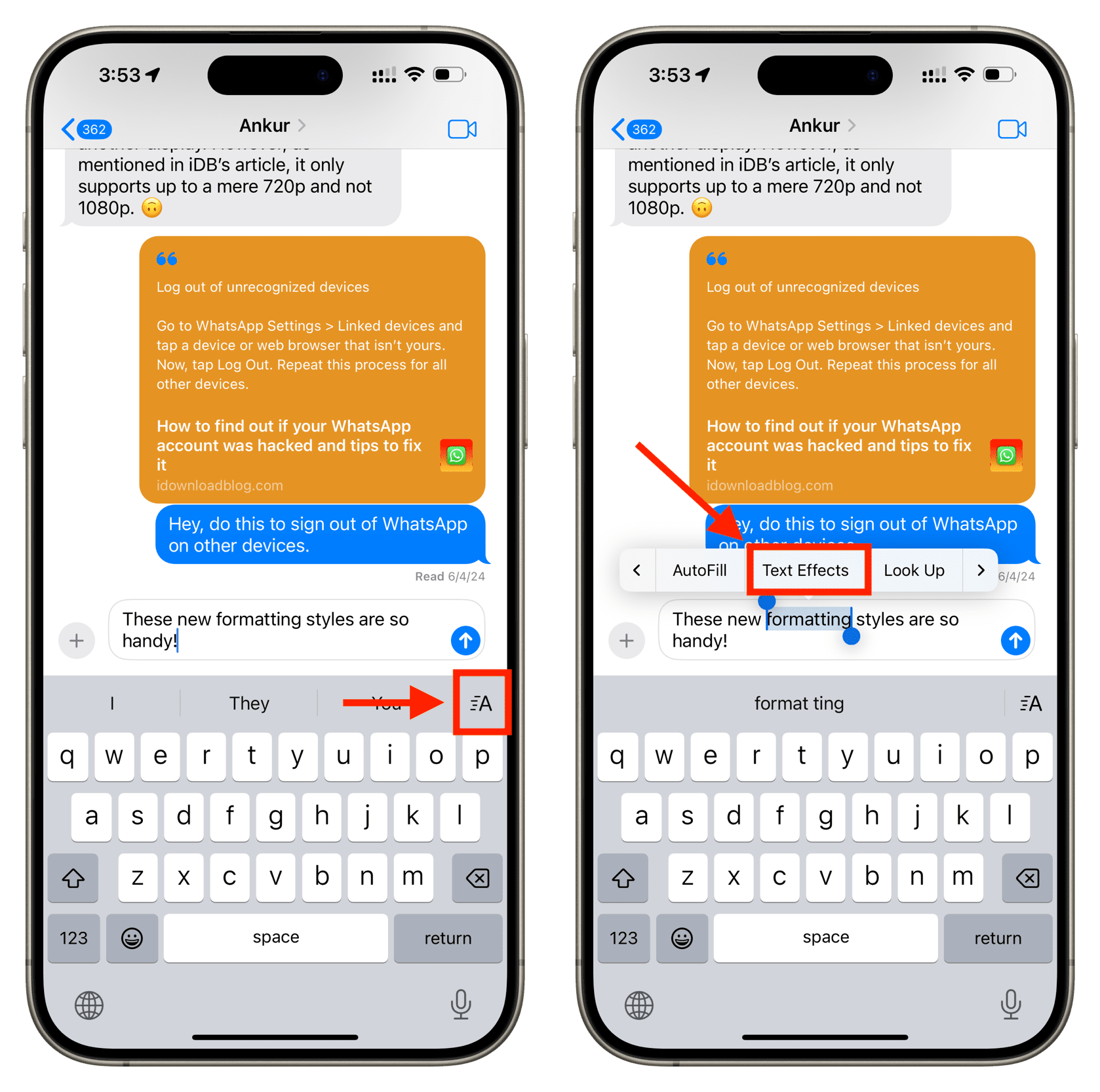 How to format text in Apple Messages app in iOS 18 and macOS Sequoia