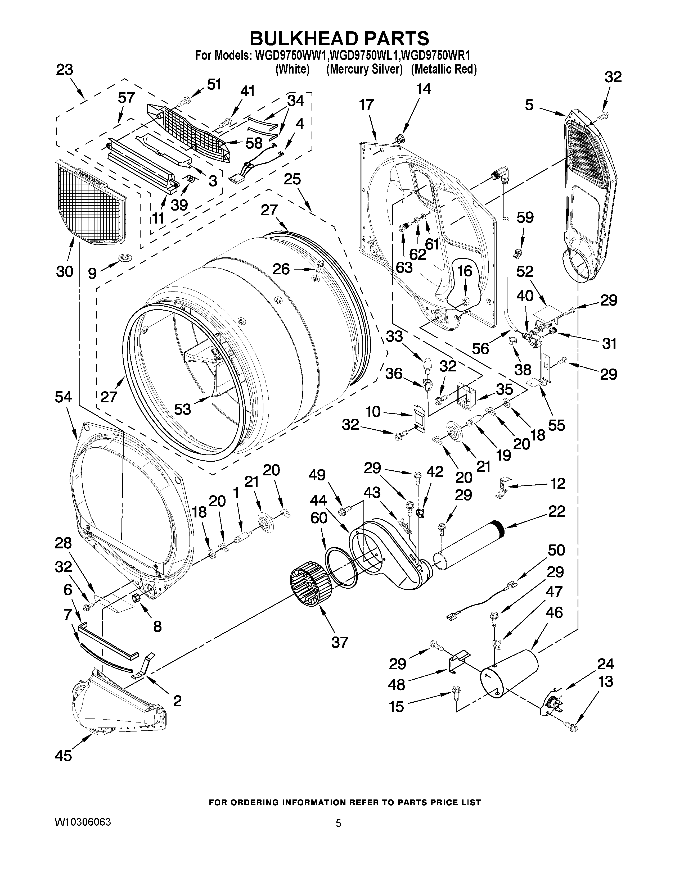 Parts and plans for Whirlpool 27" Gas Dryer model: WGD9750WL1 at Midbec