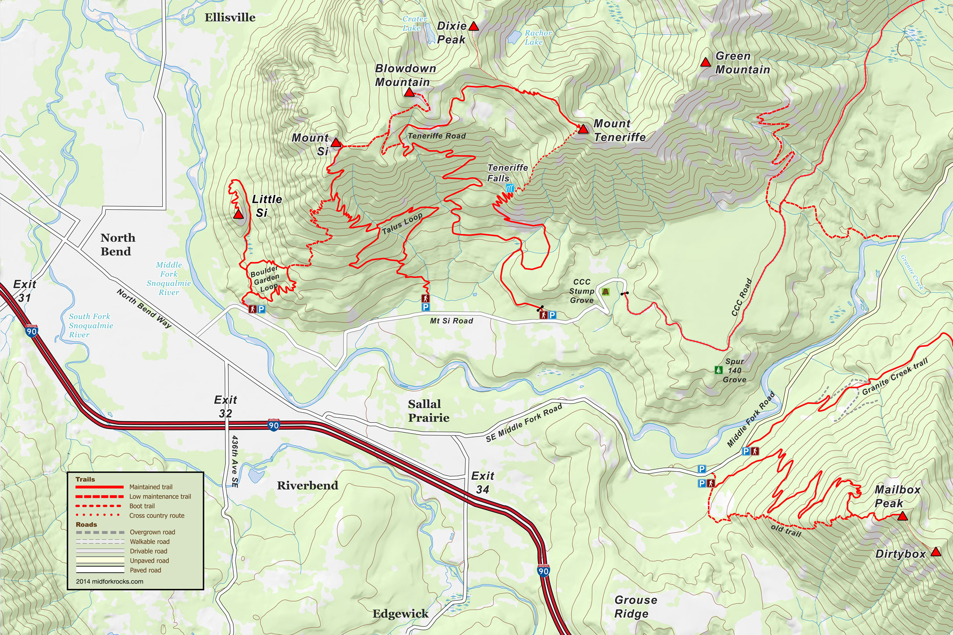 Mt Major Trail Map Gateway Peaks Mid Fork Rocks