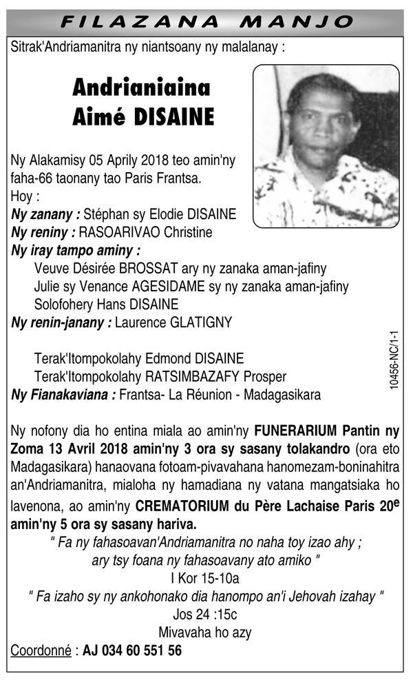 Nécrologie du 12 avril 2018