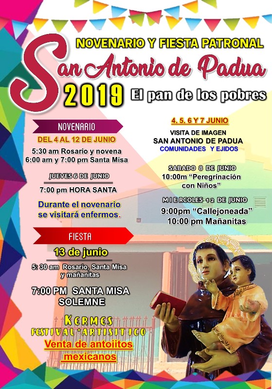 SE INVITA A LA FIESTA PATRONAL DE SAN ANTONIO DE PADUA EN PIEDRAS
