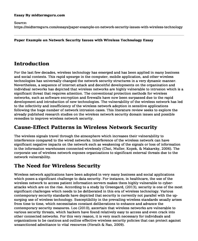 📗 Paper Example on Network Security Issues with Wireless Technology