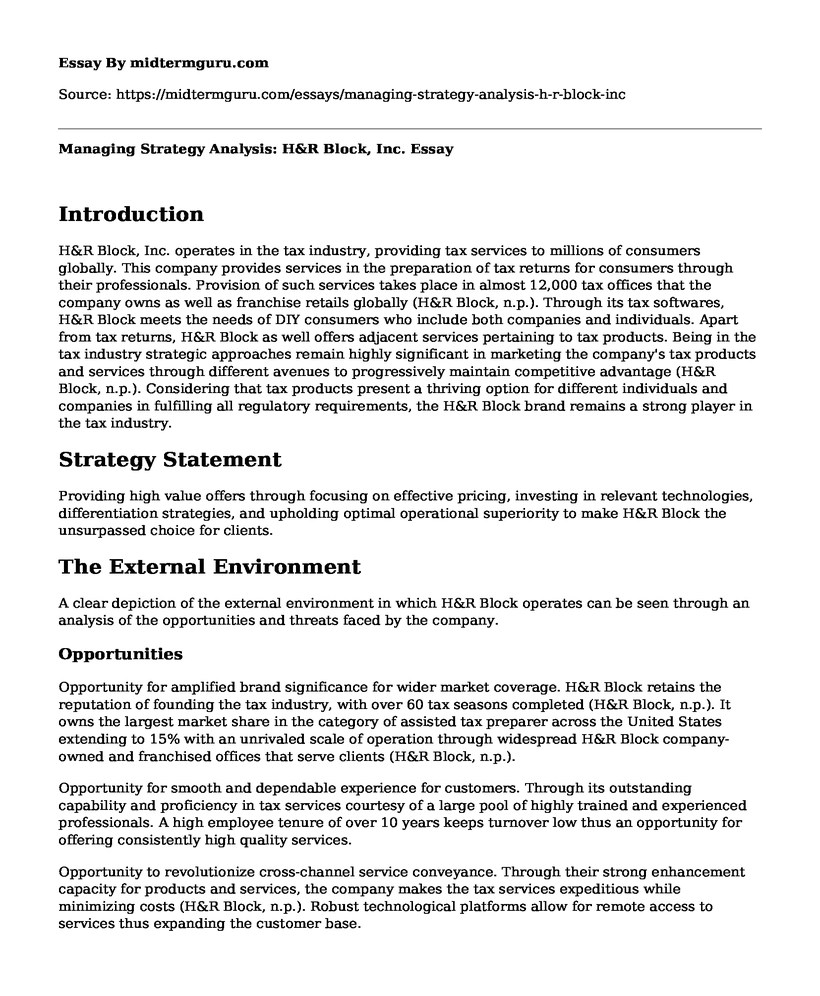 📌 Managing Strategy Analysis H&R Block, Inc. Free Essay, Term Paper