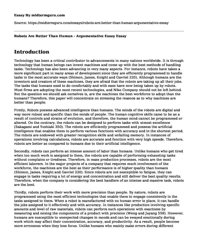 📗 Robots Are Better Than Human Argumentative Essay Free Essay, Term