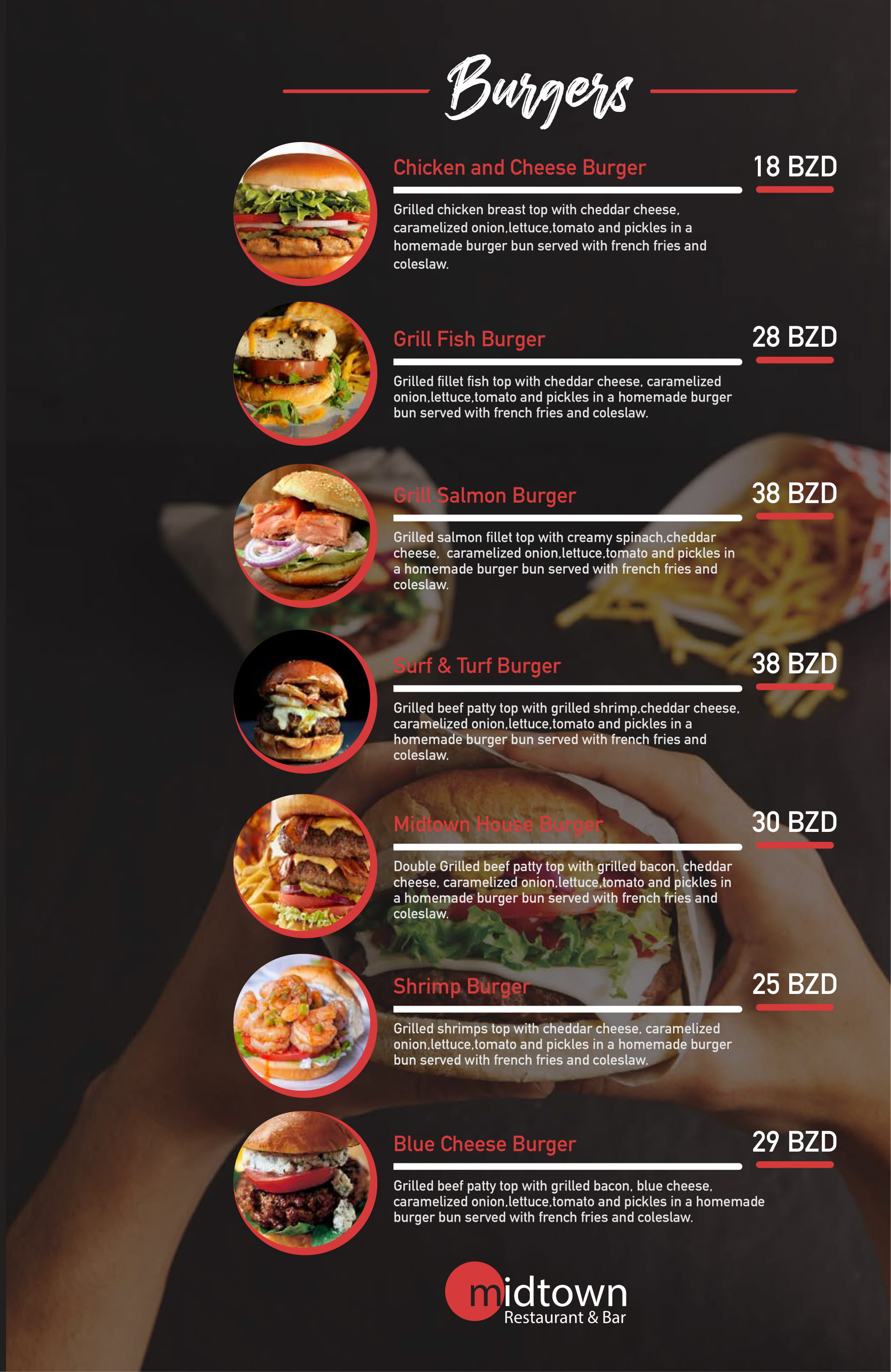 Dining Menu Midtown Restaurant & Bar