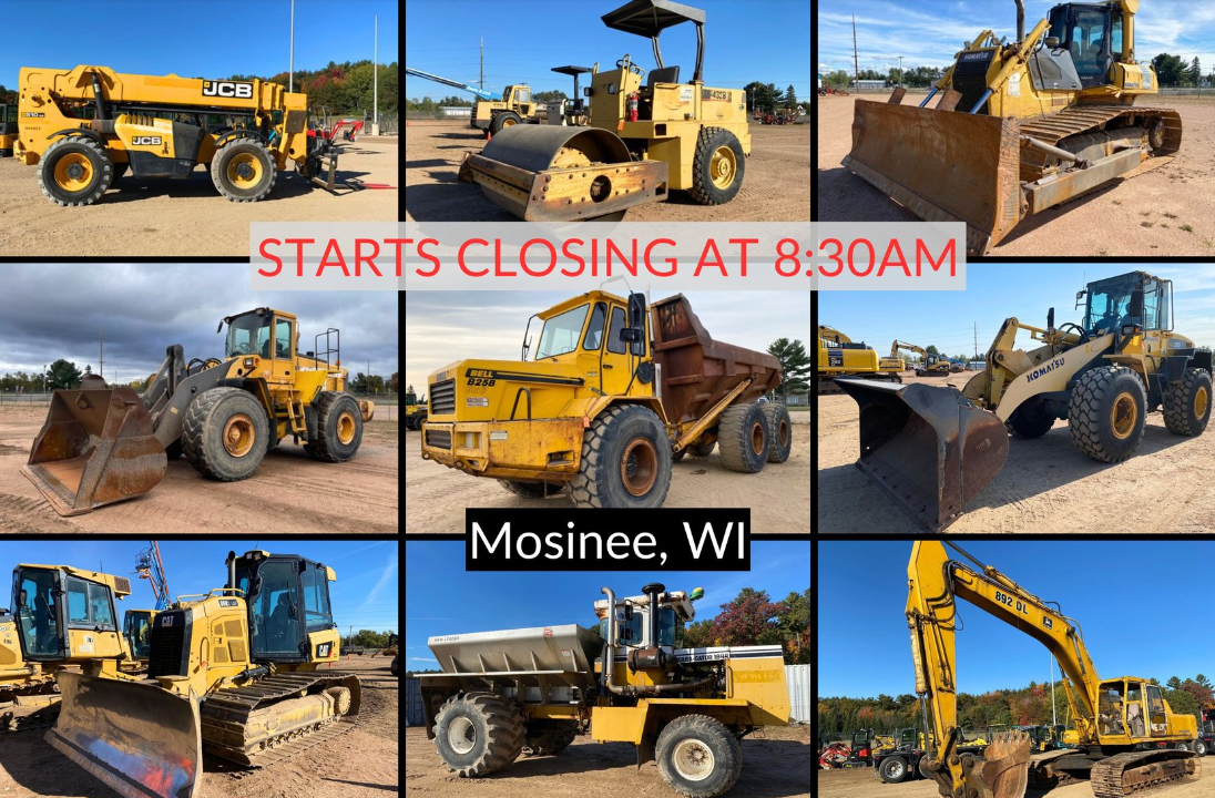 Fri., Oct. 25 Mosinee, WI live & online Ring 2 Yellow Iron, skid steers, construction