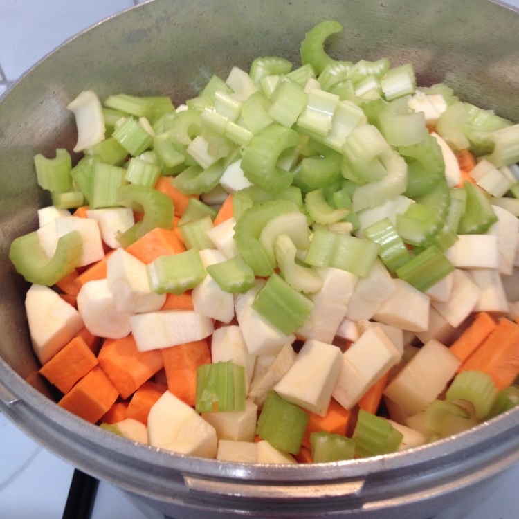 Vegie Soup in the (old style) pressure cooker Fun Fair