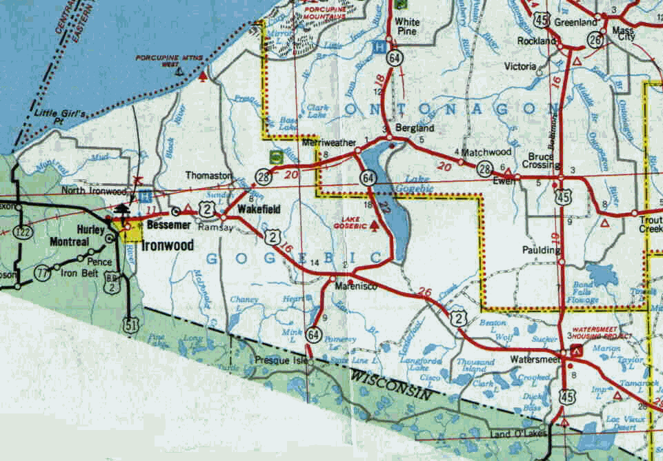 Maps Gogebic County, Michigan Genealogy and History