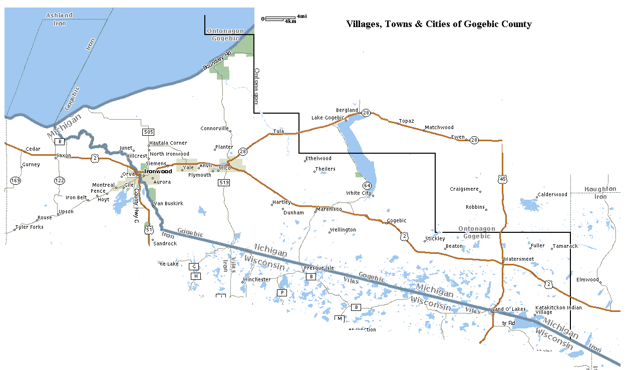 Maps Gogebic County, Michigan Genealogy and History