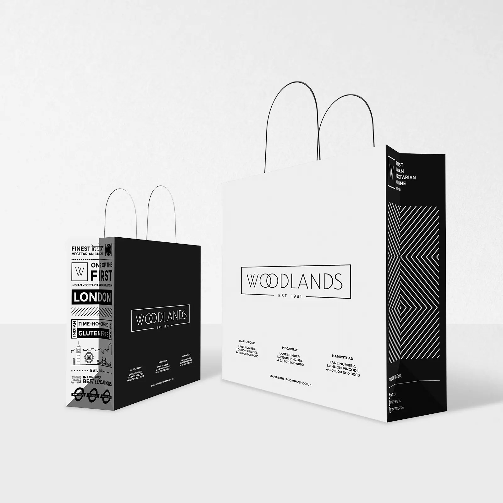 Woodlands restaurant Bag design Mighty Curvets