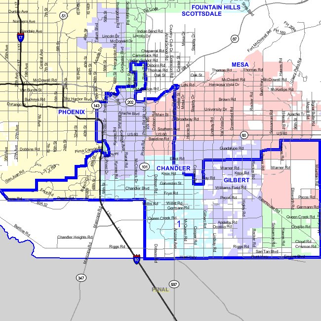 Maricopa County District Map Mike Ross For Maricopa County Supervisor 2004 Maricopa County District 1 Map This Map Of Maricopa County Show Where District 1 Is. Basicly Its On The East Side Of Maricopa County And Includes Tempe, Guadalupe, Ahwatukee (Phoenix Everything South ...